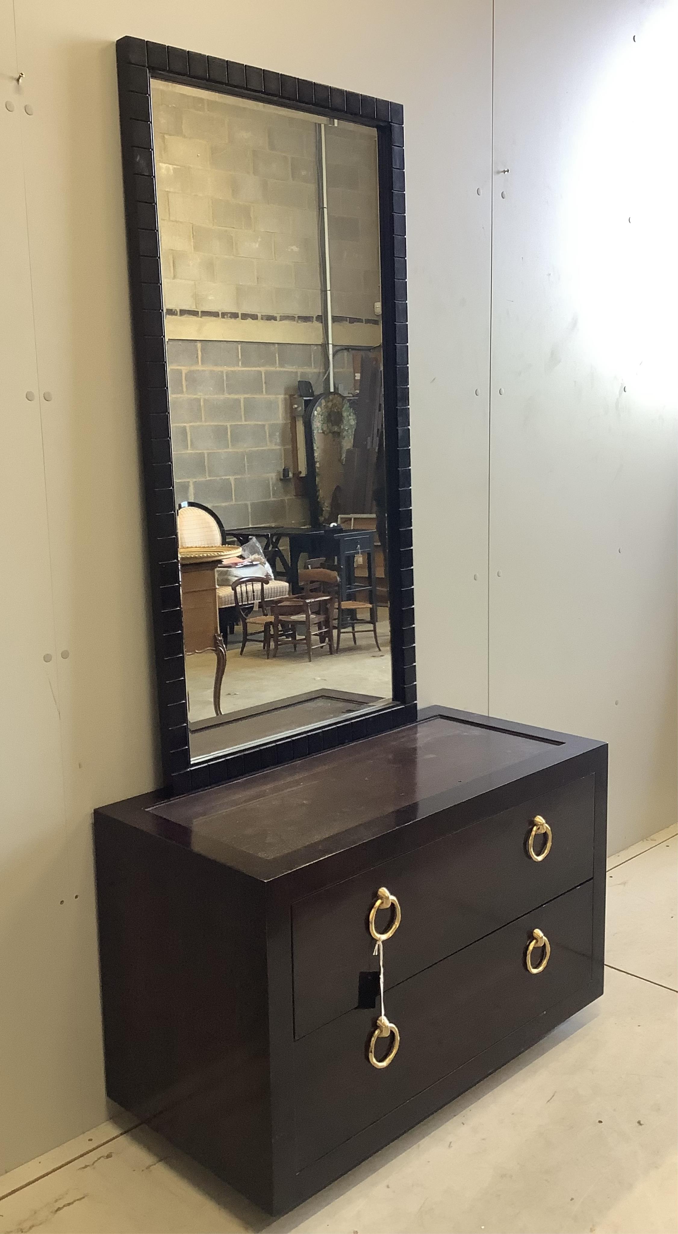 A James Martin low chest, width 95cm, depth 45cm, height 61cm together with a mirror. Condition - fair to good